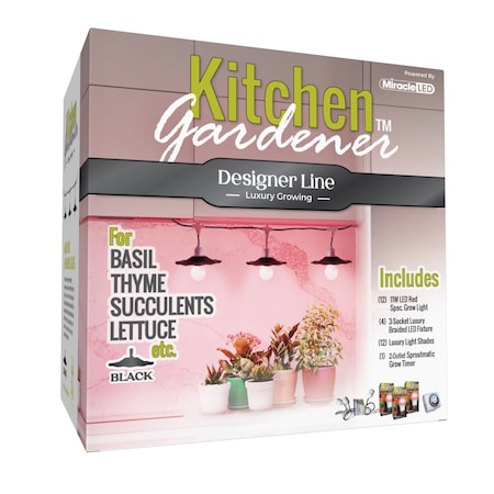 Miracle Led 3-Socket Designer Kitchen Gardener Grow Light Kit- Red Spec. 11W Replace 150W Grow Bulbs, 4PK 801821